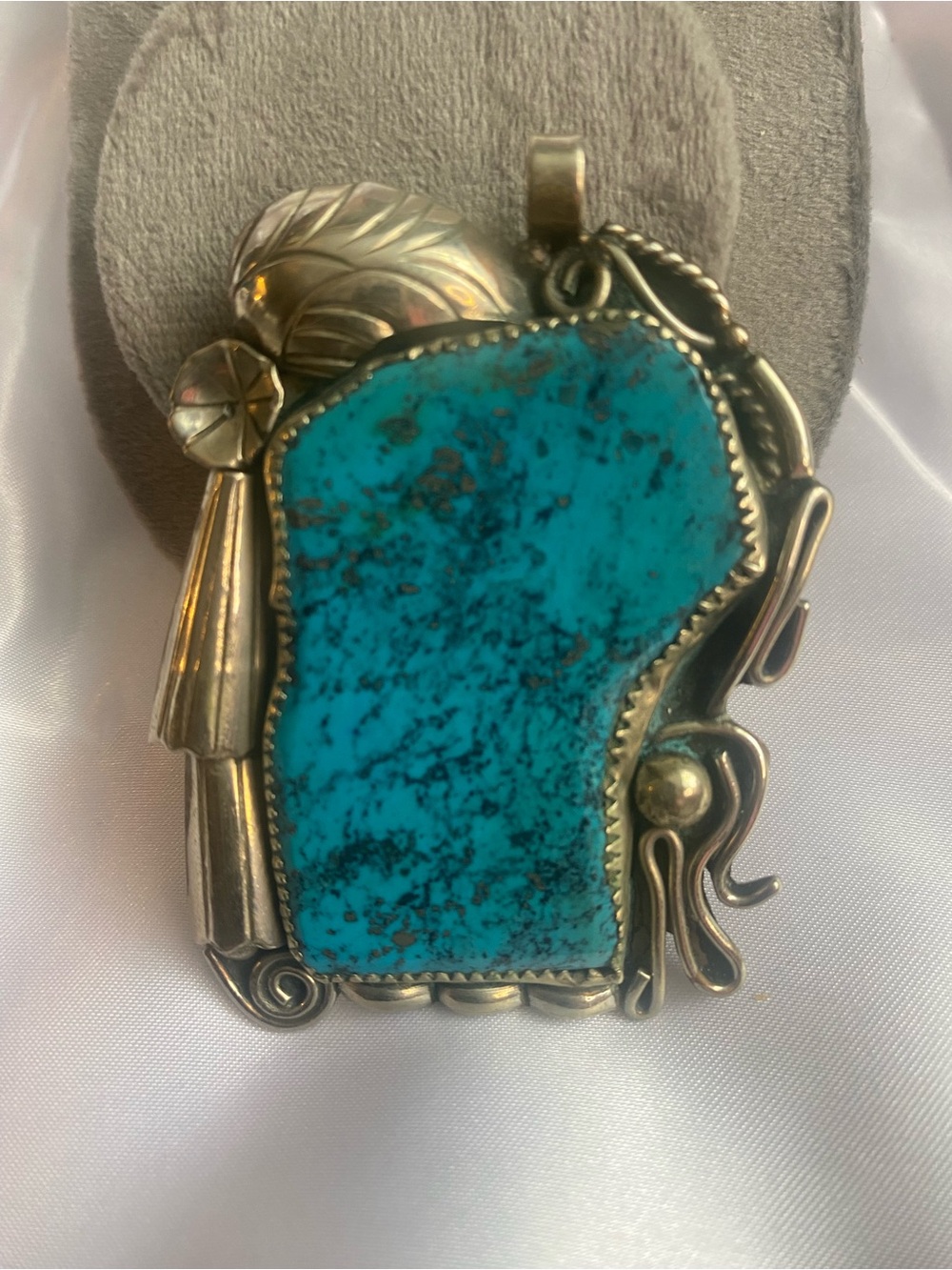Turquoise Statement Pendant Necklace - Silver Setting